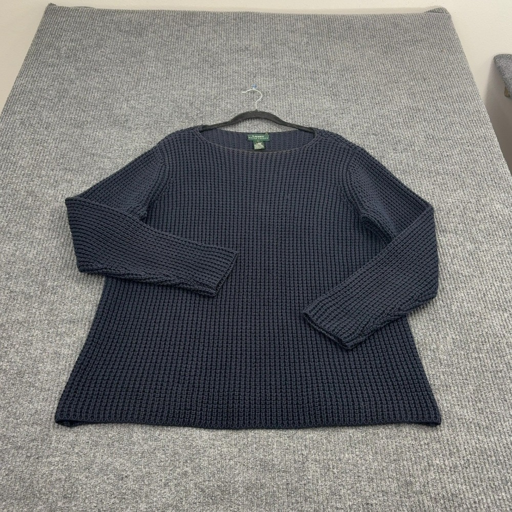 Lauren Ralph Lauren Sweater Womens 2X Navy Cotton Waffle Knit Boat Neck Classic